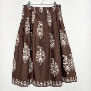 Jones New York‎ Brown Midi A-Line Flare Cotton Bohemian Skirt Size 6